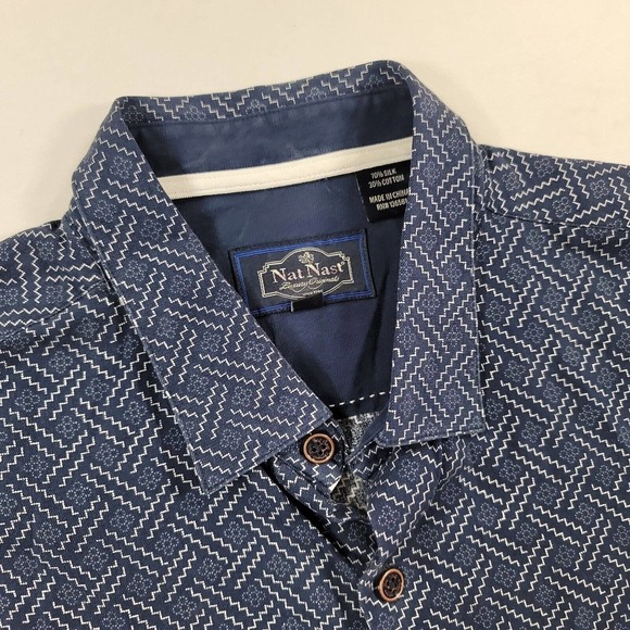Nat Nast Silk Blend Short Sleeve Shirt Mens Large Navy‎ Blue Geometric Pattern - Picture 4 of 8